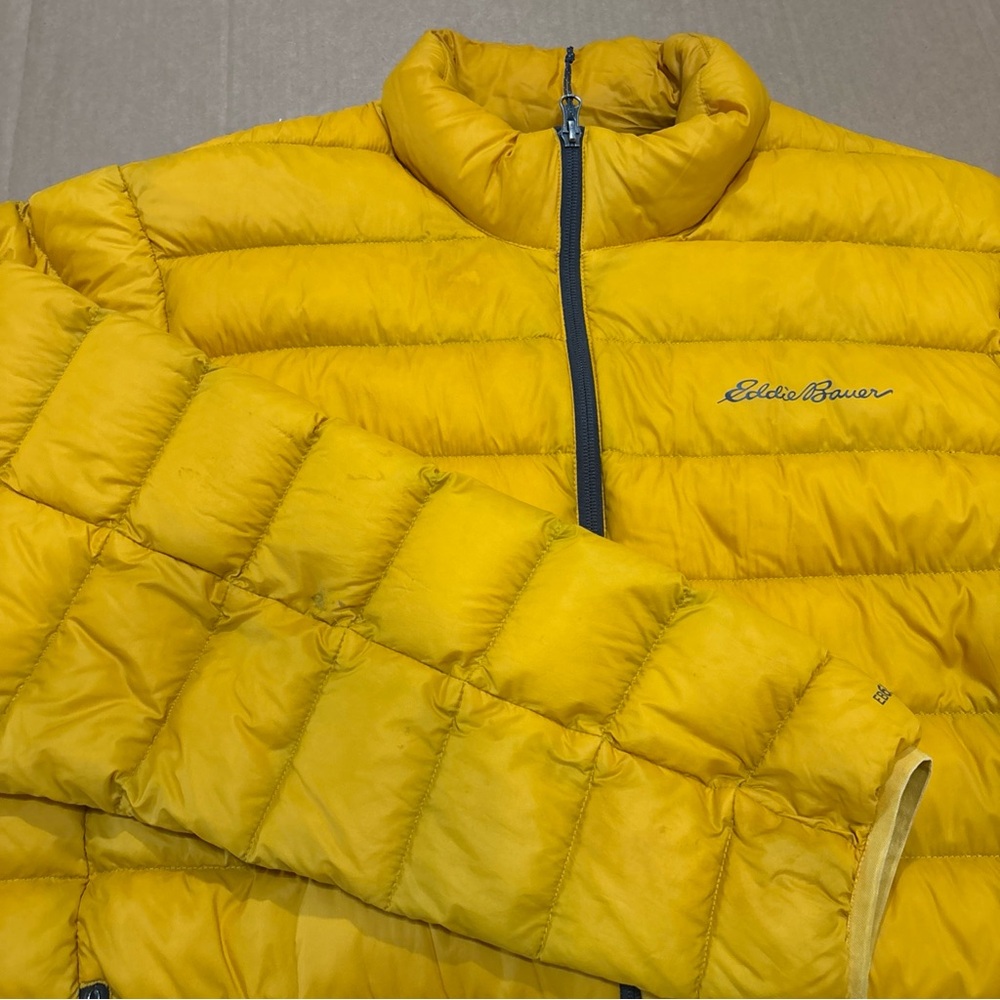 Eddie Bauer Men’s 2XL EB650 Down Puffer Jacket Mustard Yellow Full Zip XXL